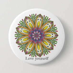 Liebe dich selbst Mandala Blumen Button