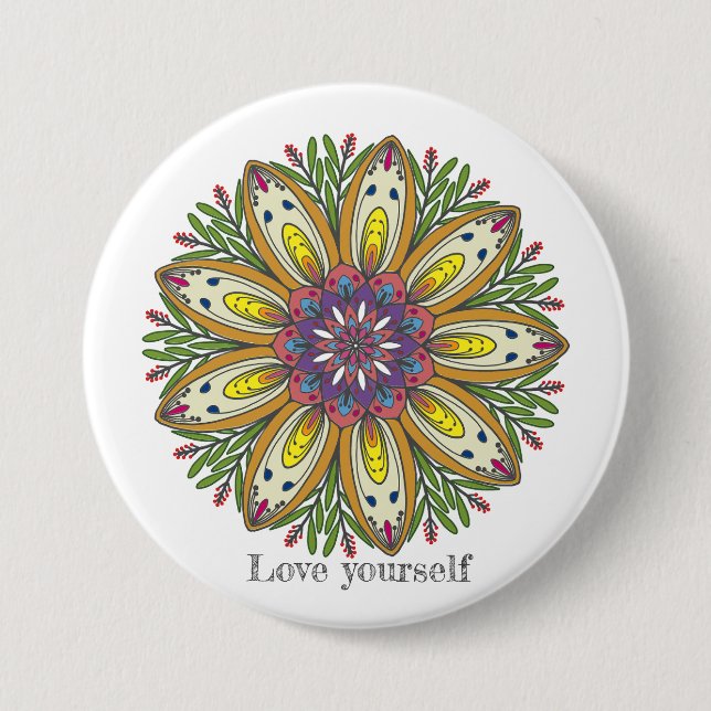 Liebe dich selbst Mandala Blumen Button (Vorderseite)