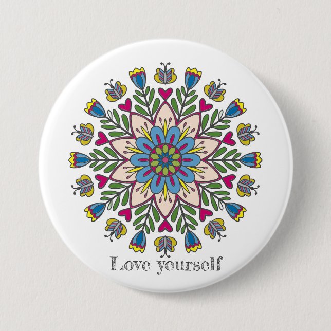 Liebe dich selbst Mandala Blumen Button (Vorderseite)