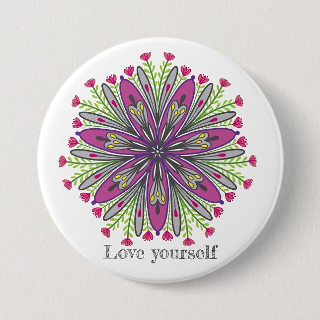 Liebe dich selbst Mandala Blumen Button (Vorderseite)