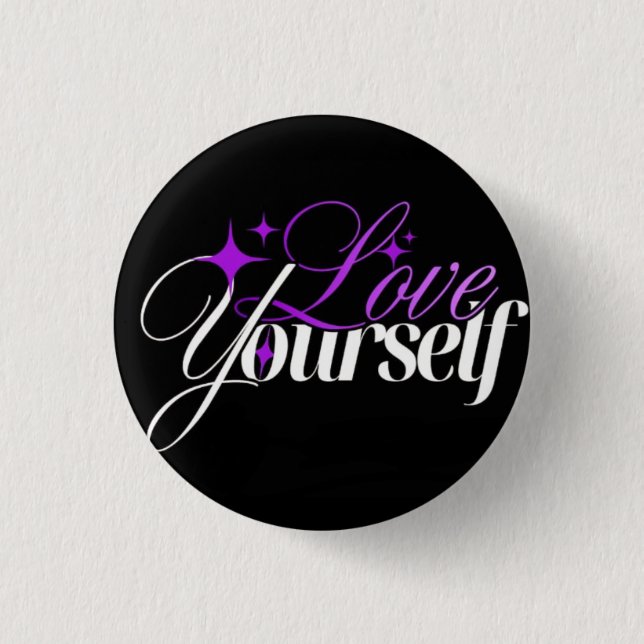 Liebe dich selbst Purple & White Schrift Button (Vorderseite)