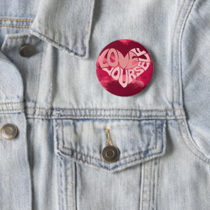 Liebe dich selbst Retro-Rosa-Herz Button