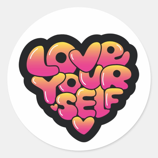Liebe dich selbst Typografie Herz Aufkleber  (Vorderseite)