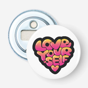 Liebe dich selbst Typografie Herz Aufkleber Flaschenöffner