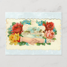 Liebe die mit Händen und Rose Postkarte