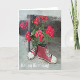 Liebe dieser Schuhe und Red Geraniums Card Karte