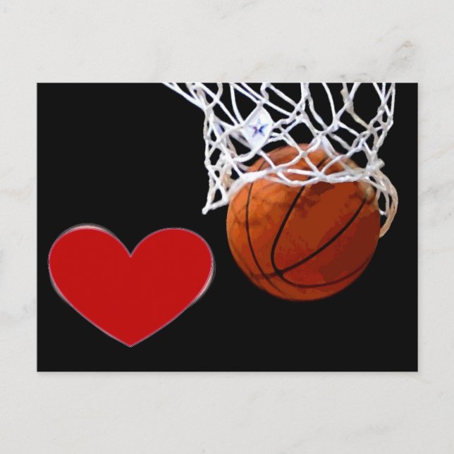 Liebe Dieses Spiel Basketball Rotes Herz Postkarte (Vorderseite)