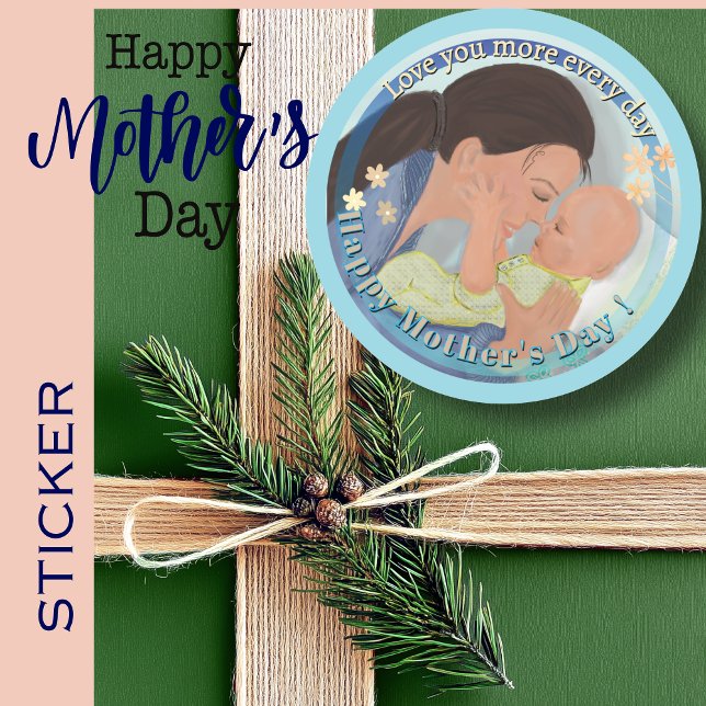 Liebe dir mehr Muttertag Runder Aufkleber (Love you more Mother's Day Classic Round Sticker)