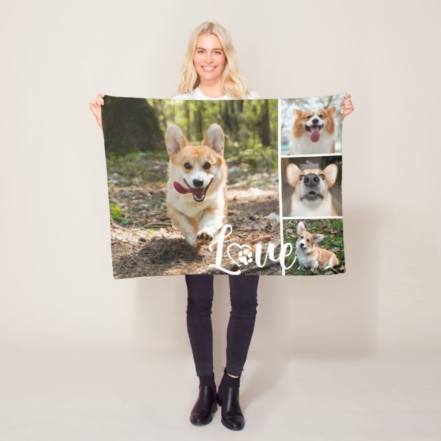 LIEBE Dog 4 Foto Collage Paw Prinz Herz Fleecedecke (Beispiel)