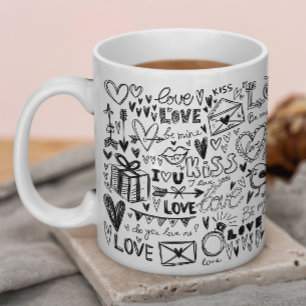 Liebe Doodles aus schwarzem Valentinstag Kaffeetasse