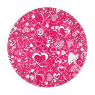 Liebe Doodles Pink-White Round Cutting Board Schneidebrett