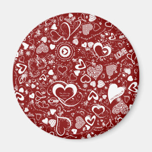 Liebe Doodles Red-White-Round-Magnet Magnet