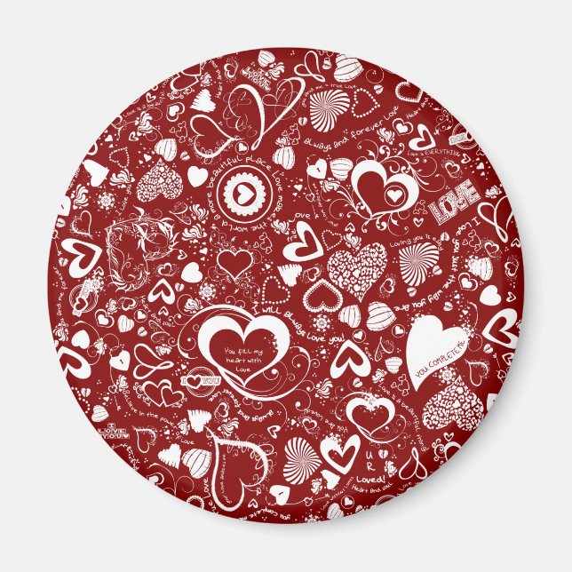 Liebe Doodles Red-White-Round-Magnet Magnet (Vorne)