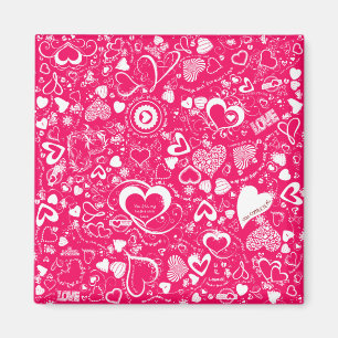Liebe Doodles Rosa-Weiß-Quadrat-Magnet Magnet