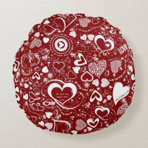 Liebe Doodles, rotes, rundes Kissen