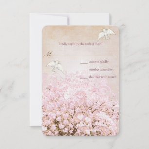 Liebe Doves Pink und Brown Heart Leaf Tree Hochzei RSVP Karte
