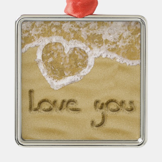"Liebe du" In Sand geschriebenes Herz Ornament Aus Metall (Vorne)