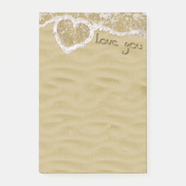 "Liebe du" In Sand geschriebenes Herz Post-it Klebezettel (Vorderseite)