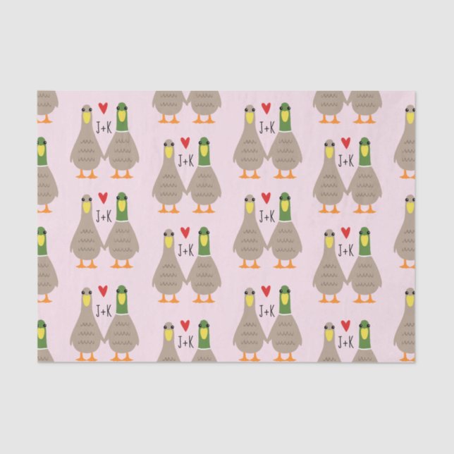 Liebe Ducks Valentine's Day Custom Initials Seidenpapier (Vorderseite)