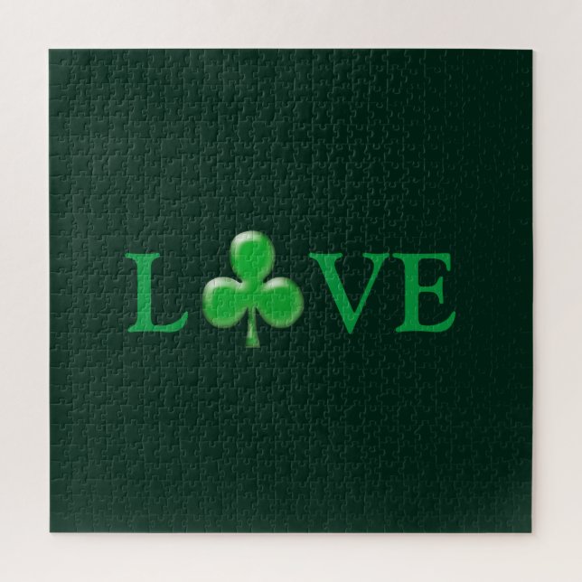 Liebe dunkle grüne Clover Kleeblatt St. Patrick's  Puzzle (Vertikal)