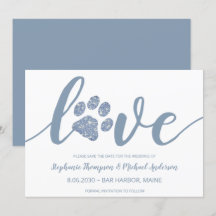 Liebe Dusty Blue Glitzer Paw Printhochzeit