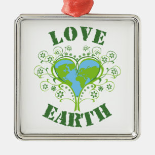Liebe Earth Day Silbernes Ornament