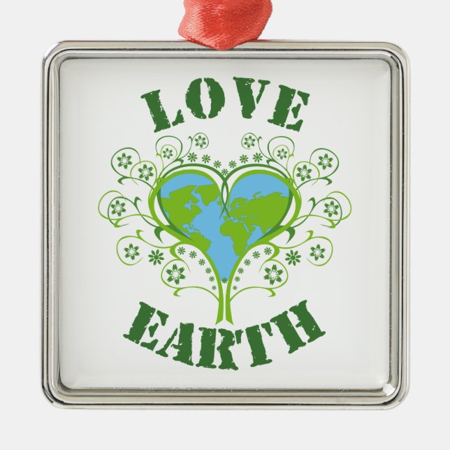 Liebe Earth Day Silbernes Ornament (Vorne)