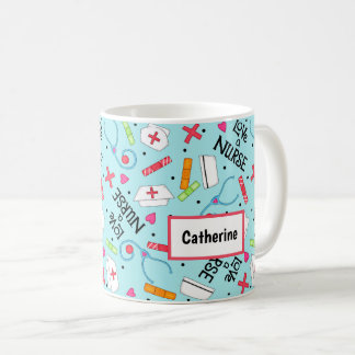 Liebe ein Krankenschwester-Kunst-Türkis-Blau-Name Kaffeetasse