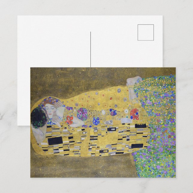 Liebe: Ein Kuss in Gold von Klimt Postkarte (Vorne/Hinten)