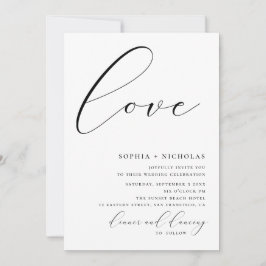 Liebe. Einfache Hochzeit in Schwarzweiß Einladung