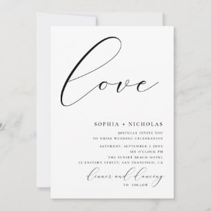 Liebe. Einfache Hochzeit in Schwarzweiß Einladung
