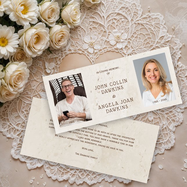 Liebe Eins verstorben Couple Custom Foto Vielen Da (Dear Ones Deceased Couple Custom Photo Thank You Cards. )