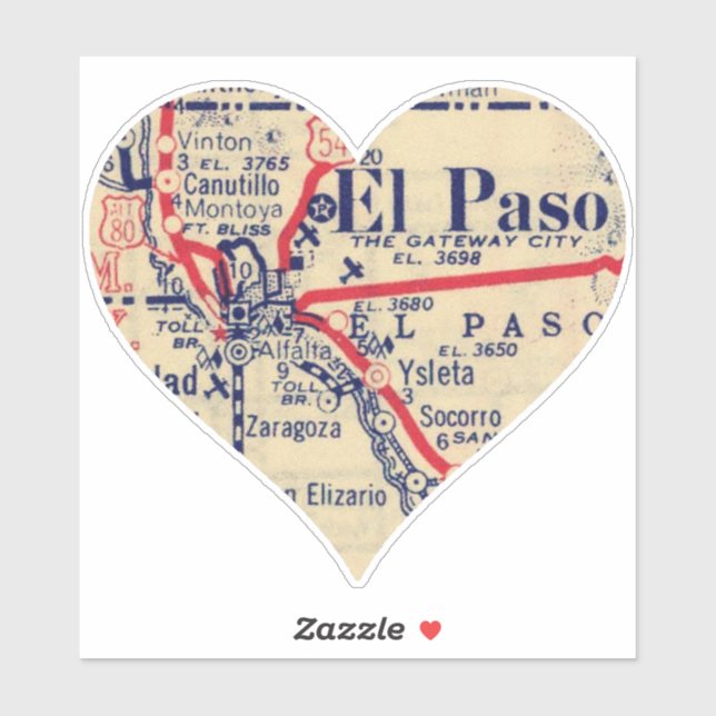 Liebe El Paso TX Vintage Karte Aufkleber (Blatt)