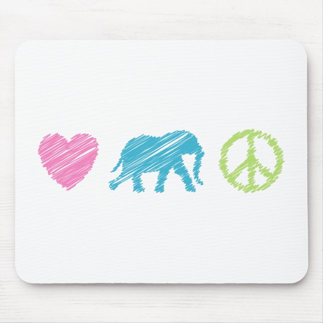 Liebe, Elefant und Frieden Mousepad (Vorne)