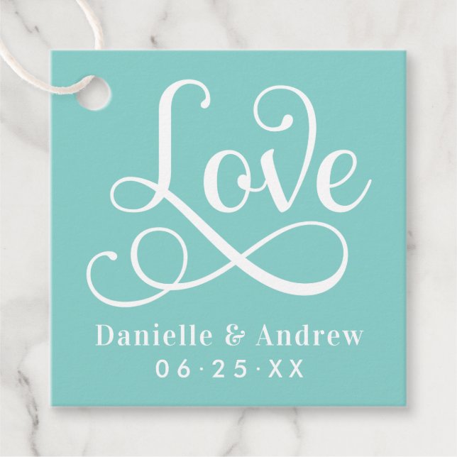 Liebe Elegant Aqua Calligraphy Wedding Monogram Geschenkanhänger (Vorderseite)