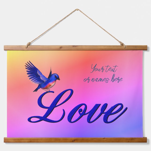 Liebe Elegant Bluebird Inspiration Wandteppich Mit Holzrahmen (Vorne)