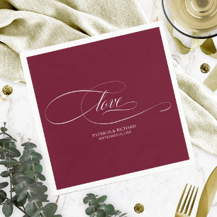 Liebe - Elegante Burgunder Marsala Hochzeit Serviette