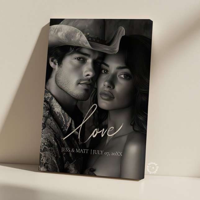 Liebe elegante Kalligrafie Hochzeit Foto Leinwand (Love elegant calligraphy wedding photo canvas)