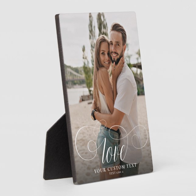 LIEBE Elegante Kalligraphie Couple Foto Wedding Fotoplatte (Seite)