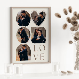 Liebe Elegante Personalisierte Foto Collage Beige Poster