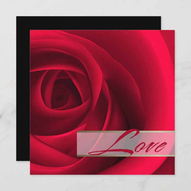 Liebe. Elegante Rote Rose Valentinstag-Karte Einladung (Vorne/Hinten)