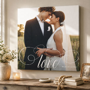LIEBE Elegantes Calligraphy Couple Wedding Foto Leinwanddruck