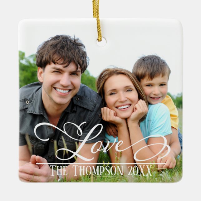 Liebe Elegantes Foto Personalisierter Name Keramikornament (Vorderseite)