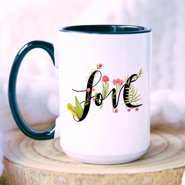 Liebe | Elegantes Monogramm zur Blumenzzierung Tasse (Front)