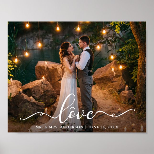 Liebe Elegantes Script Wedding Bride Groom Foto Poster (Vorne)