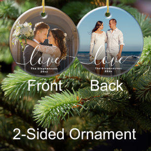 Liebe Elegantes SkriptOverlay Doppelseitiges Foto Keramik Ornament