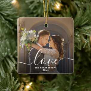 Liebe Elegantes SkriptOverlay Doppelseitiges Foto Keramikornament