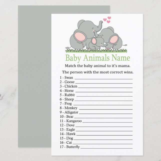 Liebe Elephants Baby Animes Name Game (Vorne/Hinten)