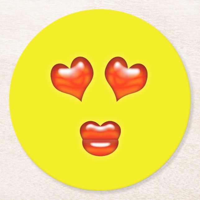 Liebe Emoji Runder Pappuntersetzer (Vorderseite)