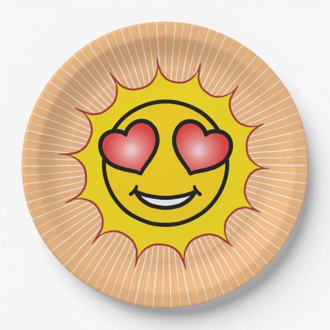 Liebe Emoji Sun Pappteller (Vorderseite)